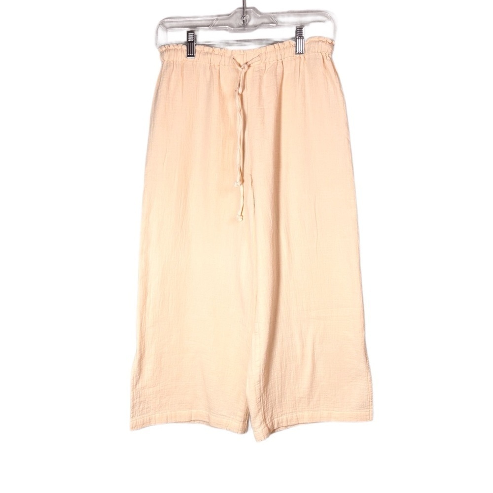 Cream Wide-Leg 100% Cotton Gauze Preppy Minimalist Cropped Pants XS/S Neutral